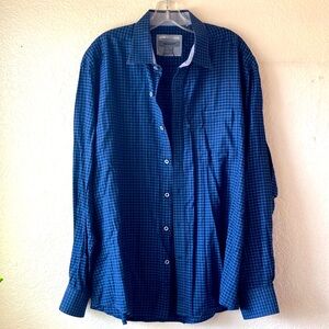 Johnston & Murphy Tailored Fit Navy w. Blue Checkered Button Down Shirt men’s XL